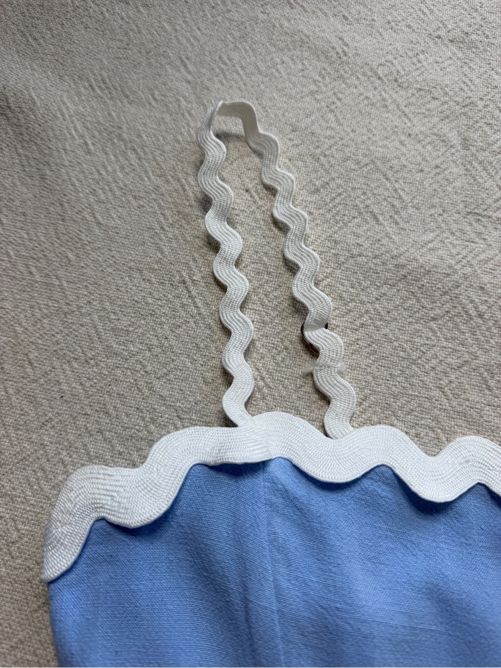 May Berries Sky Blue Fit & Flare White Ric Rac Trim Mini Dress M Coastal Picnic - Picture 5 of 8